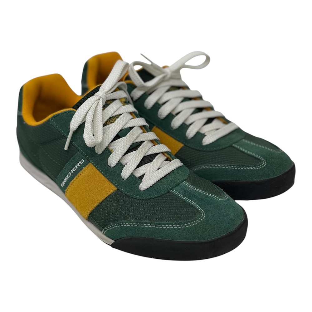 Skechers Mens 9.5 Green Yellow 51181 Sport Retro Suede Leather Sneakers